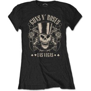 Guns N Roses Womens/Ladies Top Hat, Skull & Pistols Las Vegas T-Shirt / Black